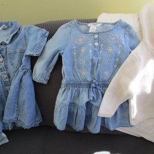 Baby Girl Denim Dress Lot with Bonus Cotton Hoodie Sweater
